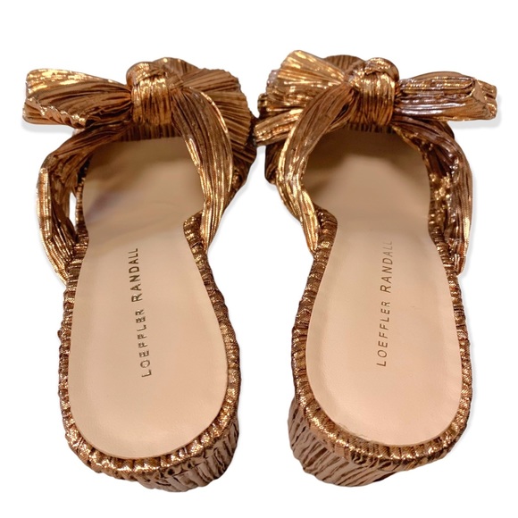 Loeffler Randall Penny Knot Rose Gold Crinkle Lame' Mule Sandal Slide Open Toe - Picture 11 of 16